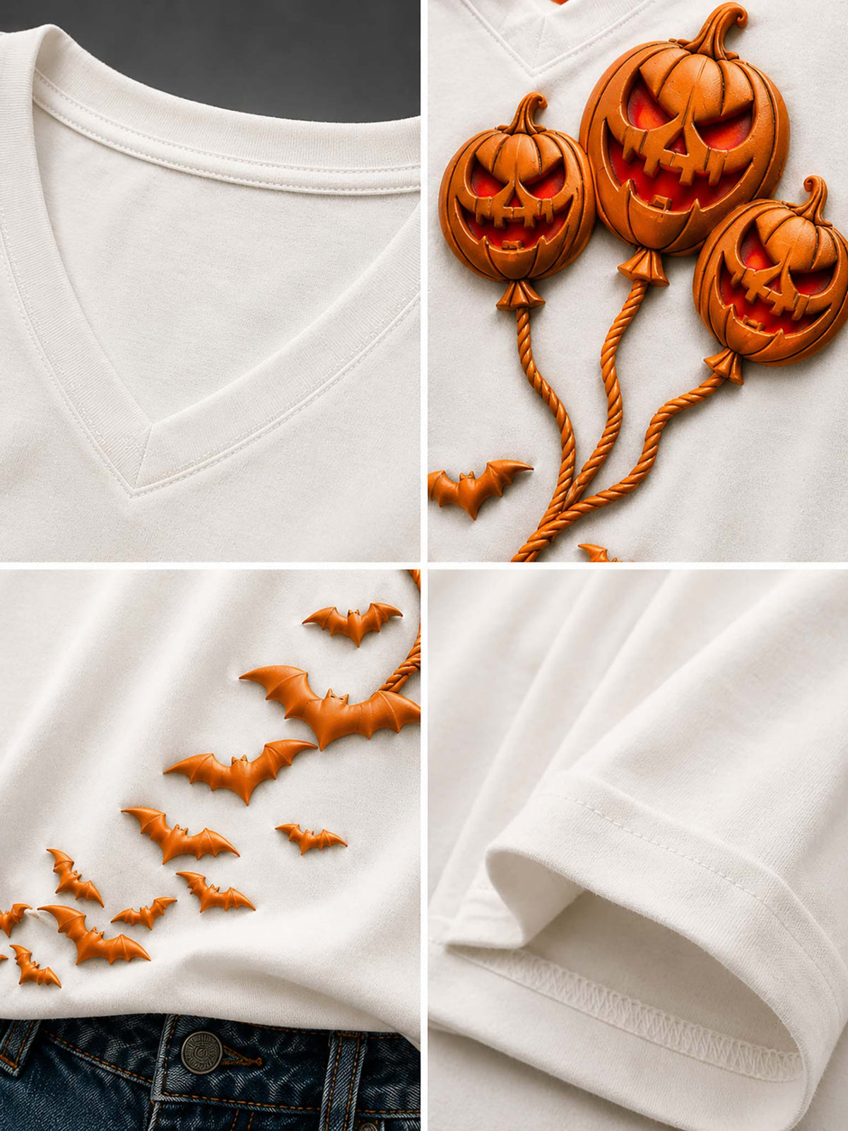 Halloween Jack O' Lantern Balloon 3D V-Neck T-Shirt