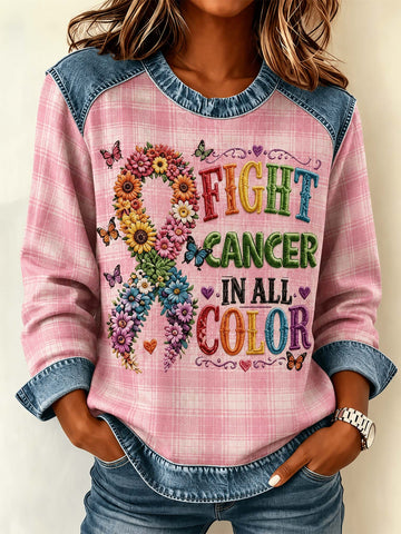 Breast Cancer Awareness Fight Cancer In All Color Women's Crew Neck Sweatshirt