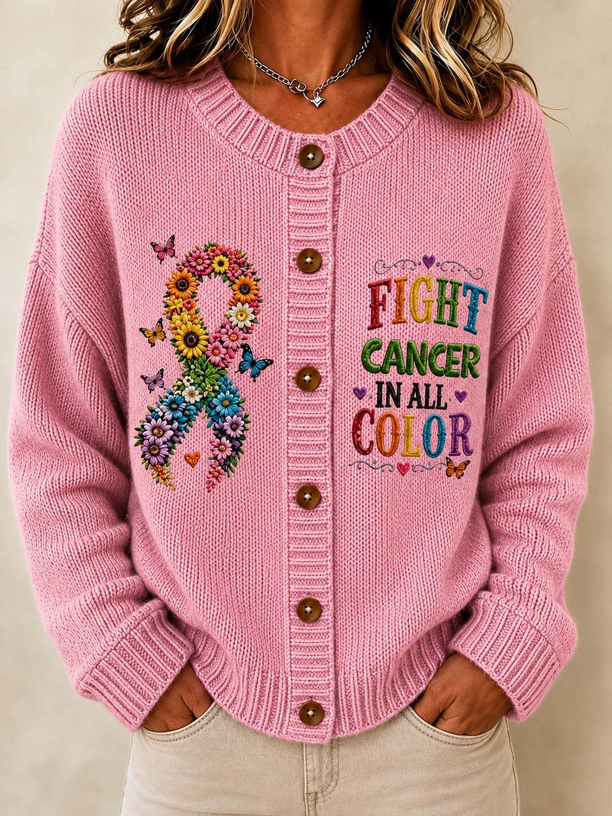 Breast Cancer Awareness Fight Cancer In All Color Women's Cardigan Sweater