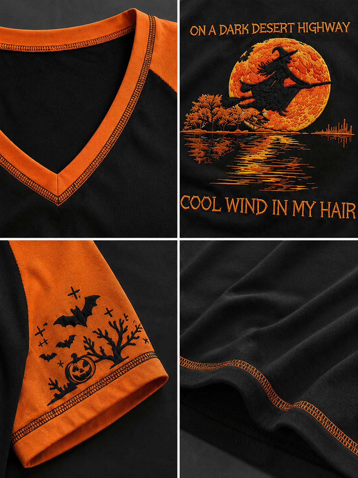 Halloween Full Moon Flying Witch 3D V-Neck T-Shirt